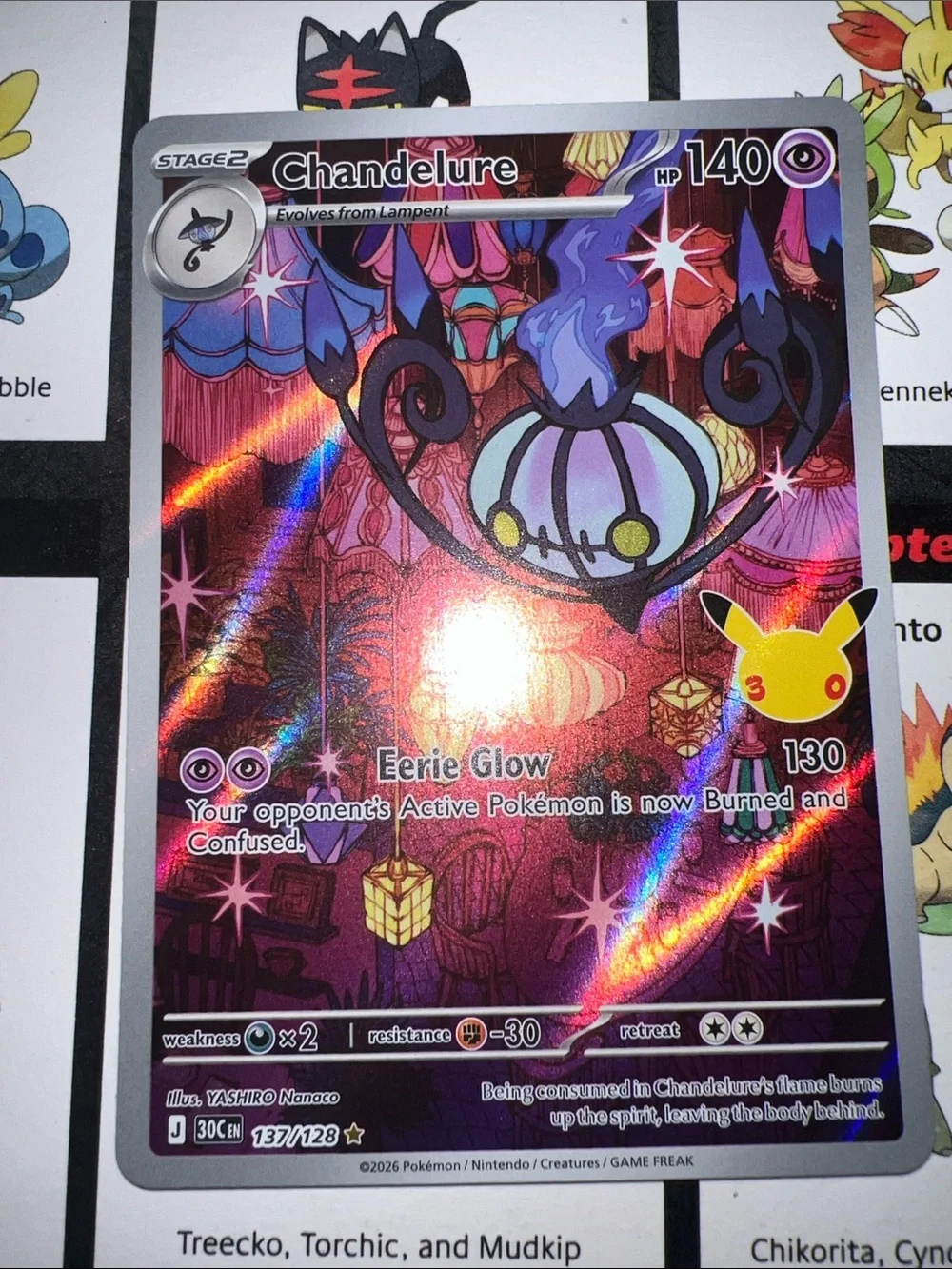 Pokemon Chandelure Holographic Card - Purple, Black, Blue
